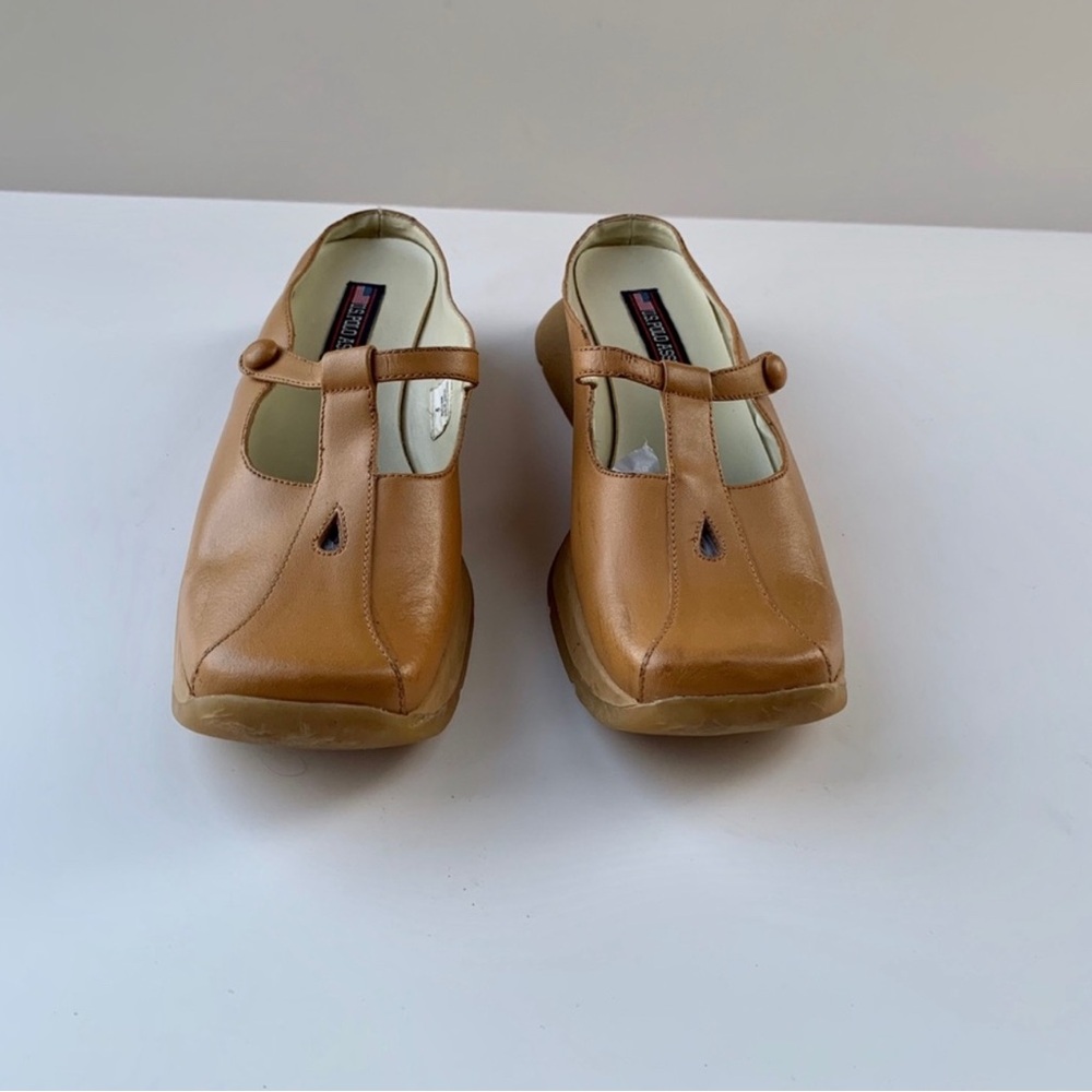 US Polo Assn Vintage Marina Shoes Women’s Size 9 Tan Leather  Slip On 90s-Y2K